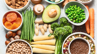 a spread of ingredients showing a variety of high protein foods