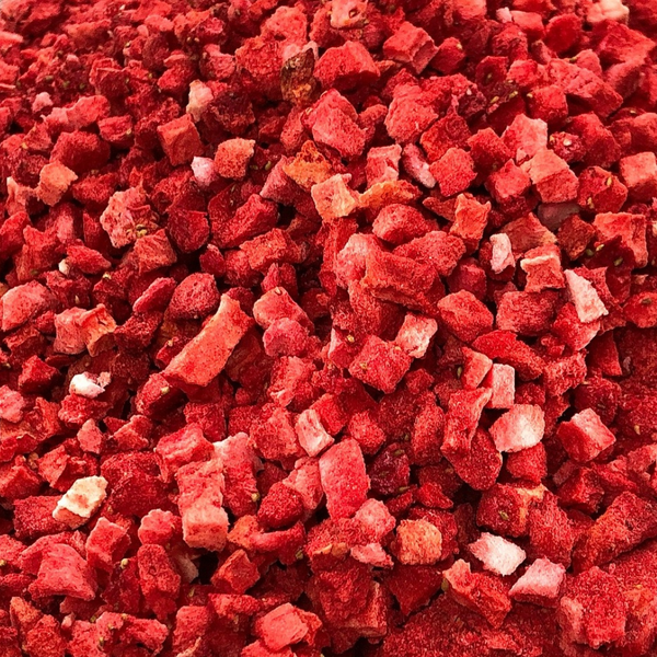Close-up of freeze-dried strawberries used in Sneaky Wholefoods Strawberries and Cream Better Being Protein Bar