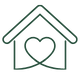 Icon of a house with a heart symbol inside, representing home and love.