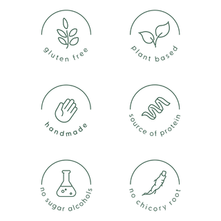 Gluten Free Plant Based Source of Protein handmade No sugar alcohols no chicory root icons 