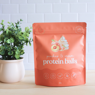 Sneaky Wholefoods Peaches and Cream Protein Ball Mix made with real fruit and wholesome ingredients. A nutrient-dense, plant-based, high-protein snack inspired by a classic dessert