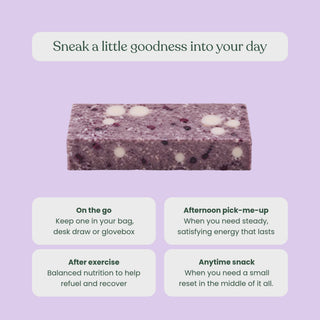 Sneaky Wholefoods animated graphic featuring a three protein bar flavours and the message "Sneak a little goodness into your day," followed by suggested snack occasions: on the go, after exercise, afternoon pick-me-up, and anytime snack.