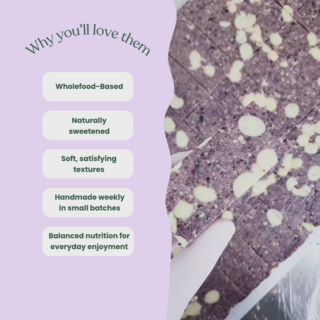 BTS Video making the protein bars from our Wholefood Protein bar Bundle with a list of why you'll love them: Wholefood-Based
Naturally sweetened
Soft, satisfying textures
Handmade weekly in small batches