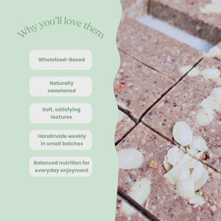 Video BTS making our Apple White Chocolate Wholefood Protein Bar with a list of why you'll love them: Wholefood-Based
Naturally sweetened
Soft, satisfying textures
Handmade weekly in small batches