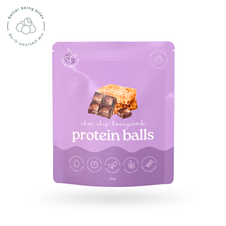 Protein Ball Mix packet with Choc Chip Honeycomb written on the packet 