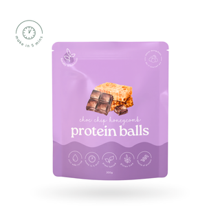 Sneaky Wholefoods Choc Chip Honeycomb Protein Ball Mix, a quick snack solution for chocolate lovers, made with cashews, dates, and pea protein, perfect for prepping your weekly snacks in just 5 minutes