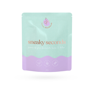 Sneaky Wholefoods Sneaky Seconds packet featuring a delightful assortment of nutritious, delicious pieces from our range of bars and bites that didn’t quite make the cut, showcasing our commitment to real ingredients and sustainable snacking
