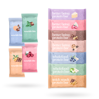 Sneaky Wholefoods Variety Pack showcasing a selection of high-protein, healthy snacks, including Protein Bars and Nourish Bites made from natural, real ingredients, designed to fuel your day with wholesome nourishment and delicious flavours