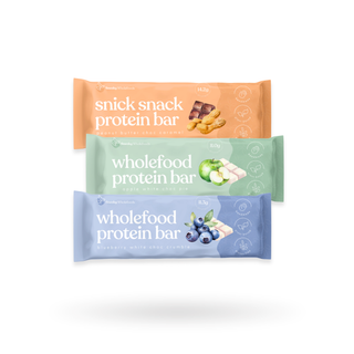 The Wholefoods Protein Bar Bundle packaging, showcasing a collection of signature protein bars, each filled with nutritious ingredients and delicious flavours, perfect for enhancing your daily snacking routine